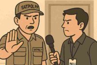 Ilustrasi petugas Satpol PP Tuban melarang awak media melakukan peliputan