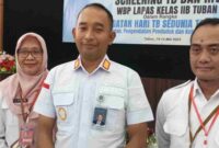 Kepala Lapas Tuban, Irwanto Dwi Yhana Putra, saat kegiatan screening kesehatan di Lapas Tuban dalam rangka sambut Hari AIDS Sedunia,(Aji Swasto/Liputansatu.id).
