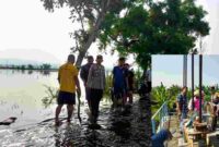 Personil dari Polres Tuban uang diterjunkan untuk penanggulangan banjir di Kecamatan Plumpang Tuban, (Assayid Annazili/Liputansatu.id).