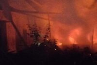 Api menghanguskan seluruh bangunan gudang produksi kerupuk di Besuki pada Sabtu dini hari, (Fia Rahma/Liputansatu.id).