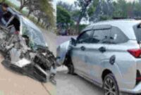 Sebuah mobil Avanza terlibat kecelakaan di Jalan pantura Desa Socorejo Tuban, (Aji Swasto/Liputansatu.id).