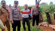 Petugas kepolisian bersama warga berada di lokasi kejadian seorang petani yang meninggal mendadak saat bekerja di ladang Desa Padasan, Kecamatan Kerek, Kabupaten Tuban, Senin (04/05/2026), (Assayid Annazili/Liputansatu.id).