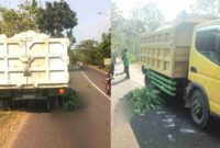 Kondisi korban masih tergeletak tidak bernyawa di bawah dump truk bermuatan batu kapur di jalan Merakurak-Montong, (Ist).