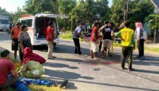 Petugas medis dan warga mengevakuasi korban kecelakaan lalu lintas di ruas Merakurak-Kerek, tepatnya di Desa Tuwiri Kulon, Kecamatan Merakurak, Kabupaten Tuban, Rabu (17/6/2026). Insiden yang melibatkan sepeda motor Yamaha N-Max dan truk bermuatan sekam itu menyebabkan dua korban mengalami luka serius dan dirawat di RSUD dr. Koesma Tuban, (Aji Swasto/Liputansatu.id).