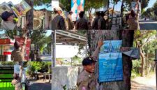 Petugas Satpol PP Kabupaten Tuban menertibkan spanduk melintang, banner yang dipasang di batang pohon, serta reklame kedaluwarsa dalam operasi penataan ruang publik di sejumlah ruas jalan utama, (Aji Swasto/Liputansatu.id).