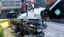 Kecelakaan tiga kendaraan terjadi di Jalan Tuban-Bancar, Desa Socorejo, Kecamatan Jenu, Tuban, Rabu (12/08/2026). Truk K-8718-TD dan Pick Up Panther N-9812-BA terlibat dalam kecelakaan yang menyebabkan dua pengemudi mengalami luka-luka, (Assayid Annazili/Liputansatu.id).