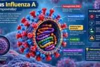Ilustrasi virus Influenza A (gambar : ilustrasi AI)