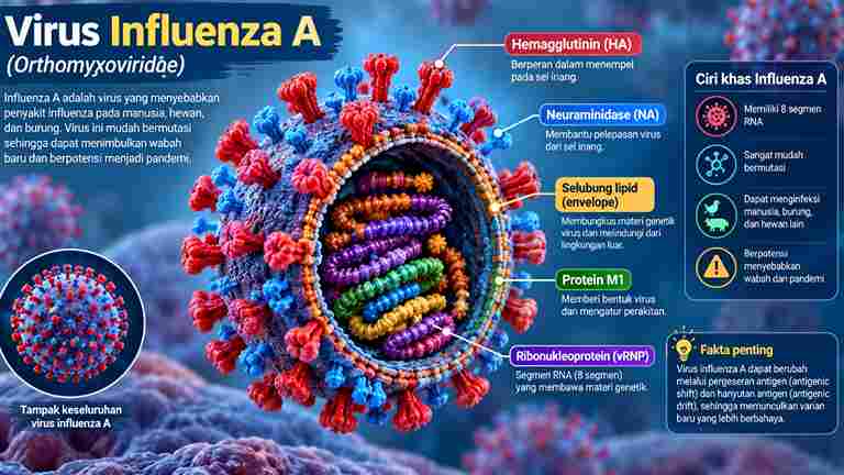 Ilustrasi virus Influenza A (gambar : ilustrasi AI)