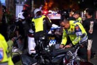 Sejumlah motor terjaring razia Knalpot Brong yang dilakukan Satlantas Polresta Tuban disejumlah ruas jalan kabupaten Tuban, (Assayid Annazili/Liputansatu.id).