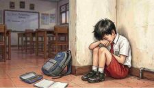 Ilustrasi anak SD menangis akibat perundungan (gambar : AI)